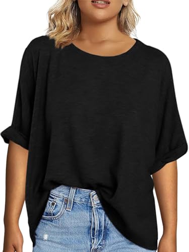 Tankaneo Women's Plus Size Short Sleeve T Shirts Summer Crew Neck Oversized Tees Casual Loose Fit Basic Tunic Tops(XL-5XL) Black