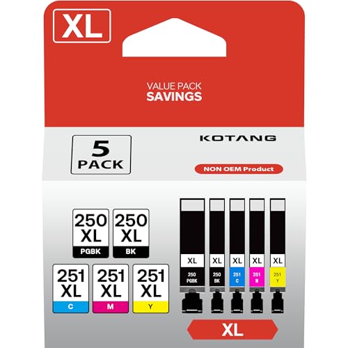 250XL 251XL Ink Cartridges Replacement for Canon 250 251 PGI-250XL CLI-251XL to Use with PIXMA MX922 MX920 IP7220 IP8720 IX6820 MG7520 MG6320 Printer, 5 Pack