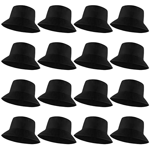 16 Pcs Solid Color Summer Bucket Hats for Women Unisex Packable Sun Hat Set Lightweight Fishman Cap for Holiday (Black)