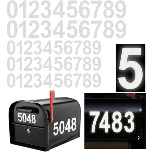 Reflective Mailbox Numbers Sticker Decal Die Cut Classic Style Vinyl Waterproof Number Self Adhesive 5 Sets (3' x 3 set, 4' x 2 set) for Signs, Door, Cars, Trucks, Home, Business, Address Number