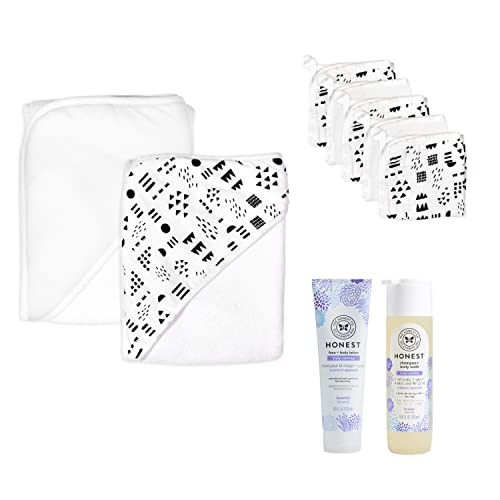 HonestBaby 9-Piece Bubbles and Cuddles Gift Set Bath and Lotion 100% Organic Cotton for Infant Baby Boys, Girls, Unisex, Pattern Play, One Size