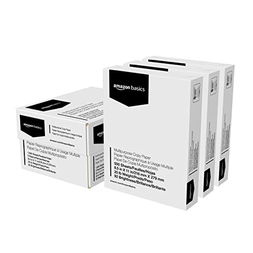 Amazon Basics Multipurpose Copy Printer Paper, 8.5' x 11', 20 lb, 3 Reams, 1500 Sheets, 92 Bright, White