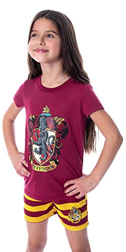 INTIMO Harry Potter Girls' Hogwarts Castle Gryffindor Shirt and Shorts Sleepwear Pajama Set (10/12)