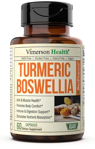 Turmeric Curcumin Supplement with Boswellia Serrata Extract, Organic Turmeric, Ginger and Black Pepper. Joint Support Supplement - High Absorption Tumeric 95% Curcuminoids. Digestive & Immune Support