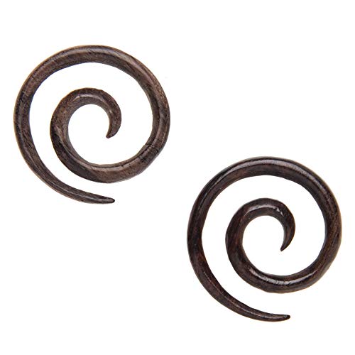 81stgeneration Women's Men's Brown Wood Spiral 3 mm 10 Gauge Stretcher Tribal Earrings