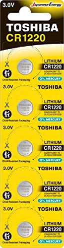 Toshiba CR1220 3V Lithium Coin Cell Battery 5 Batteries in Strip Child-Resistant Packaging