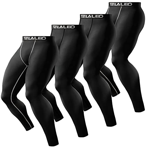 TELALEO 4 Pack Men's Compression Pants Leggings Sports Tights Athletic Baselayer Workout Running Black L