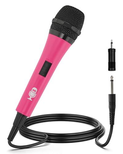 Singing Machine Wired Microphone for Karaoke, (Pink) - Unidirectional Dynamic Vocal Microphone - Plug-In Microphone for Karaoke Machine, AMP, & Speaker - Mic for Singing, Public Speaking, & Parties