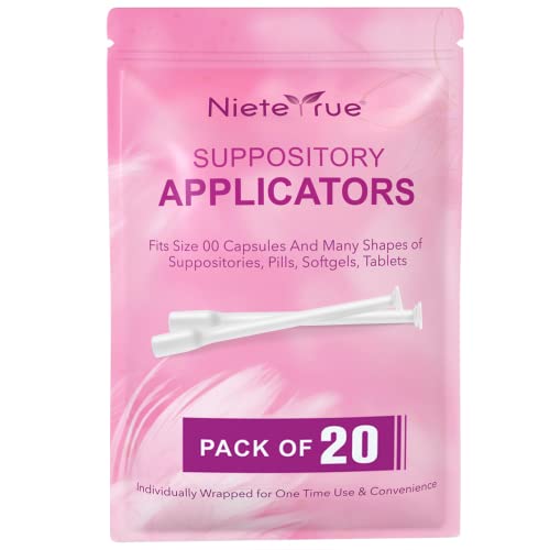 Nieteyrue 20-Packs Suppository Applicators for Women, Disposable, Individually Wrapped, Fit to Size 00 Cap-sules and Many Shapes of Suppositories, Tablets, Feminine Care Applicators