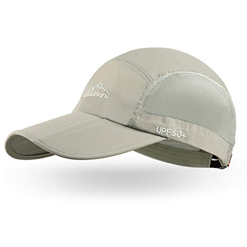ELLEWIN Men's Baseball Cap UPF50 Hat W/Foldable Long Large Bill,One Size,Khaki