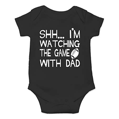AW Fashions Shh... I'm Watching The Game With Dad - Football Buddy - Funny Infant One-piece Baby Bodysuit (6 Months, Black)