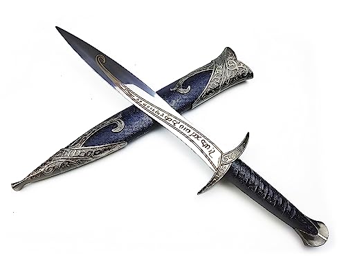 Roman Medieval Dagger - Fantasy Short Sword Sting Knife Steel Blade, Metal Design Black Scabbard - Elf Swords Game Movie LARP (11'')