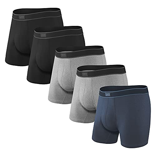 SAXX Men's Underwear - DAYTRIPPER Boxer Briefs with Built-In Pouch Support – Pack of 5, Black/Grey/Navy, Large
