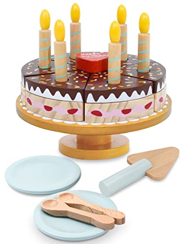 PairPear Birthday Party Cake Playset for Kids,Wooden Toys Play Food