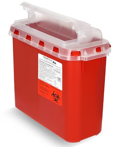 Oakridge Products Transparent Sharps Container for Home Use and Professional 5.4 Quart (1-Pack), Touchless Biohazard Needle and Syringe Disposal, Rotating Lid, CDC Certified