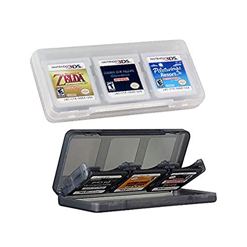 Haobase 2Pcs 6-in-1 Clear & Black Game Card Case for Nintendo New 3DSLL/ 3DSXL