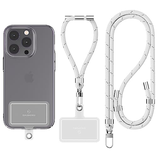 Sinjimoru Cell Phone Lanyard for Phone Case (2Packs), with Adjustable Phone Strap for Wrist Compatible with Key Holder & ID Card Holder. Sinji Strap Sporty White