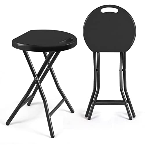 TAVR Furniture Portable Folding Chair with Handle, Heavy Duty Round Fold Stool Chair with 500lbs Capacity for Adults, 18 Inch Foldable Stool for Dorm, Kitchen, Vanity, Church and Outdoor use