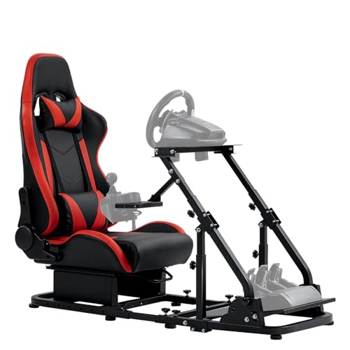 Dardoo Racing Simulator Cockpit Frame with Redseat Fits for Logitech G923 G29 G920, Thrustmaster T80 T150, Fanatec Racing Wheel Stand Adjustable Stability, Without Steering Wheel, Pedal and Handbrake