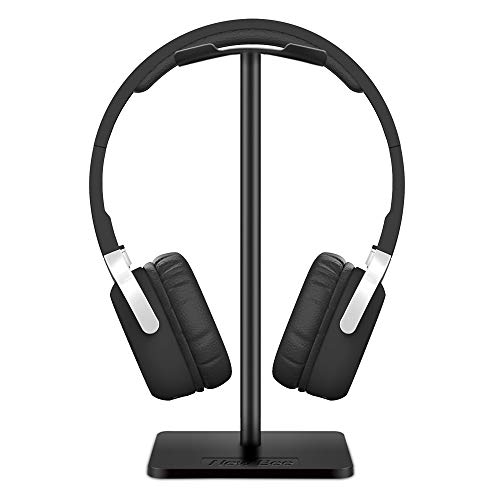 New bee Headphone Stand Headset Holder Earphone Stand with Aluminum Supporting Bar Flexible Headrest ABS Solid Base for All Headphones Size (Black)