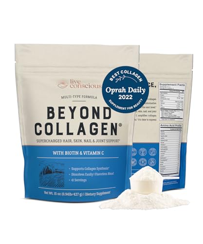 Live Conscious Beyond Collagen Multi Collagen Powder for Women w/Types I, II, III, V & X - Keto Friendly, Hydrolyzed Collagen Peptides Powder Blend w/Biotin & Vitamin C 41 Servings