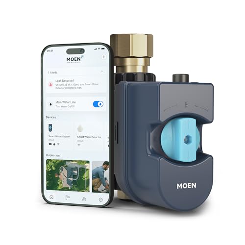 Moen Flo Smart Water Monitor and Automatic Shutoff Sensor, Wi-Fi Connected Water Leak Detector for 1-Inch Diameter Pipe, 900-006