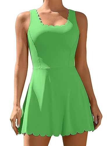 ATTRACO Women Athletic Dresses for Women Sleeveless Golf Dress V Back Tennis Skirt Green M