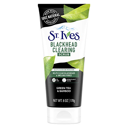St. Ives Blackhead Clearing Face Scrub, Clears Blackheads & Unclogs Pores, Green Tea & Bamboo, Salicylic Acid Acne Treatment Facial Scrub, Moderate Exfoliator Skin Care with Natural Exfoliants 6 oz
