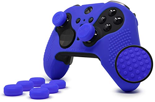 Elite Series 2 Studded Grip Skin for Xbox One Elite Series 2 Controller (NOT for Series X/S/Elite 1) by Foamy Lizard - Sweat Free Silicone w/Flat Top Anti-Slip Studs + 8 QSX-Elite Thumb Grips (Blue)