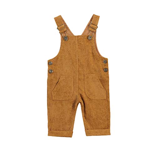 Vohawsa Baby Girl Boy Velvet Strap Suspender Overalls Pant Solid Jumpsuit Bib Pants One-Piece Spring Fall Clothes (6-12M, Yellow)
