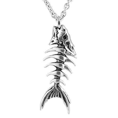 Controse Silver-Toned Stainless Steel Fish Bones Necklace with Pendant (17' - 19' Adjustable Chain)