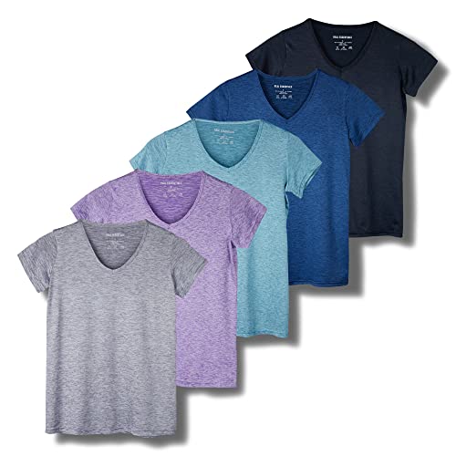 Real Essentials Women's V-Neck Activewear T-Shirt, Quick Dry, 5-Pack XL