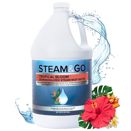 Steam and Go Demineralized Water - Tropical Bloom Scent - Cleaning Solution for Steam Mop, Floor Cleaner Solution, & More - Ready-to-Use Multi-Surface Floor Cleaning Solution - No PVC - 128 Fl. Oz