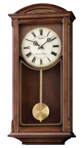 SEIKO Arched Wall Clock with Pendulum and Dual Chimes, brown, 21 x 10 x 4 Inch