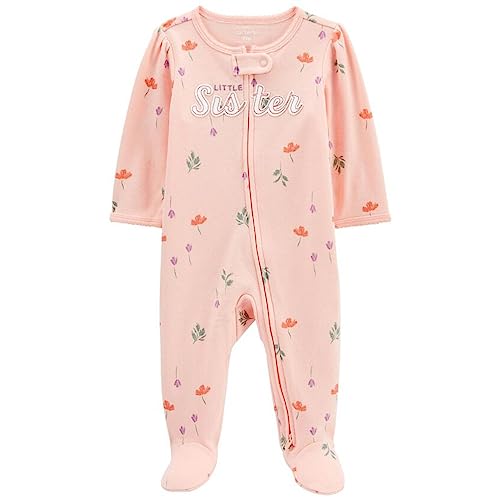 Carter's Girls' 1-Piece 100% Snug Fit Footie Sleeper PJs (Pink/Little Sister, Newborn)