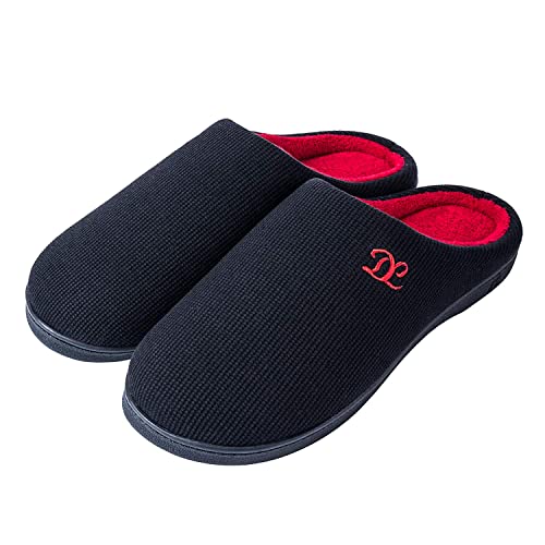 DL Mens Memory Foam Slippers Slip on, Comfy House Slippers For Mens Indoor Outdoor, Cozy Men's Bedroom Slippers Warm Soft Flannel Lining Closed Toe Man Slippers Size 13-14 Black Red