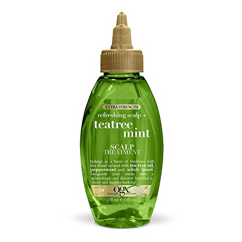 OGX Extra Strength Refreshing + Invigorating Teatree Mint Dry Scalp Treatment with Witch Hazel Astringent to Help Remove Scalp Buildup, Paraben-Free, Sulfate Surfactant-Free, 4 fl oz