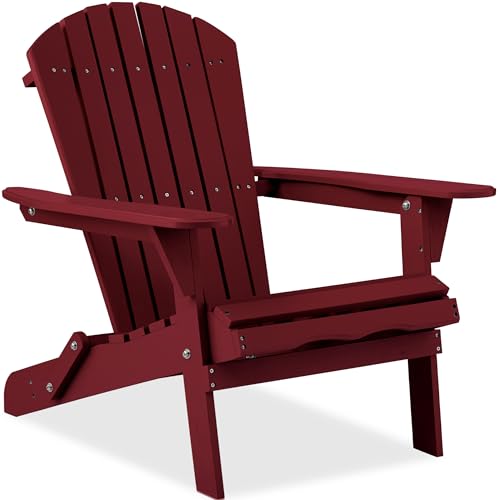 Best Choice Products Folding Adirondack Chair Outdoor Wooden Accent Furniture Fire Pit Lounge Chairs for Yard, Garden, Patio w/ 350lb Weight Capacity - Red