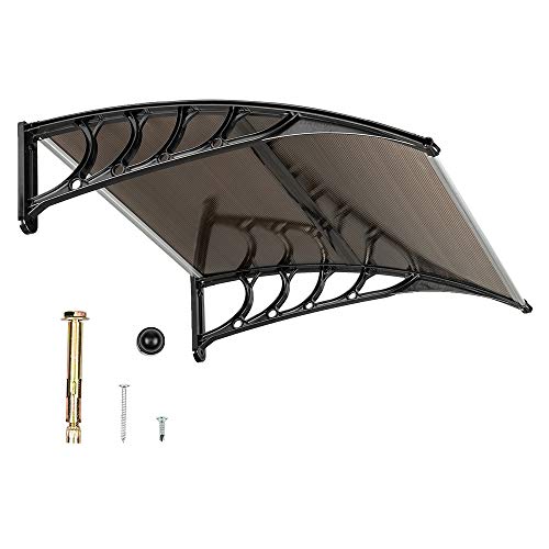 Outvita Window Awnings for Doors Canopy 40''x40'', Polycarbonate Cover Front Door Outdoor Patio Awning Canopy UV Rain Snow Sunlight Protection Hollow Sheet, Brown Board & Black Bracket, AL-YP-0338