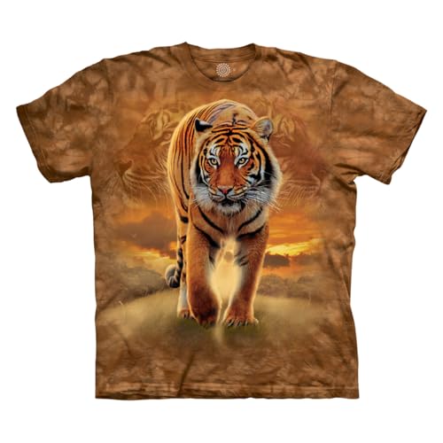 The Mountain Rising Sun Tiger Adult T-Shirt, Gold, XL