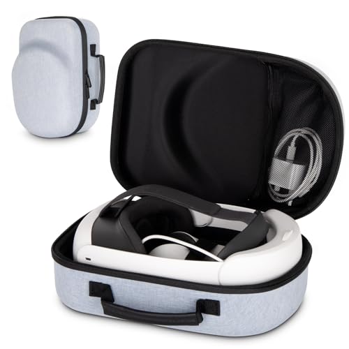 XINGFUDAO Hard Case Designed for the Meta Quest 3 headset, Touch Plus controller, charging cable, adapter, headband (standard or Elite version) and Active Straps.