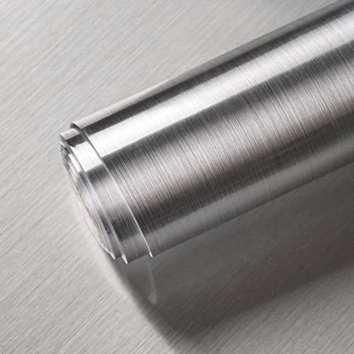 Stainless Steel Contact Paper Peel and Stick Countertop Contact Paper Waterproof Silver Metallic Wallpaper for Kitchen Backsplash Self Adhesive Wallpaper Dishwasher Fridge Appliances Cover 17.7“×78.7”