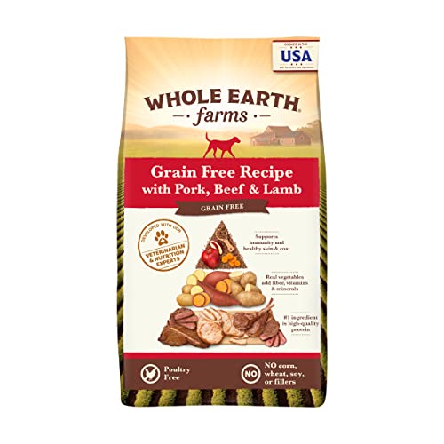 Whole Earth Farms Natural Grain Free Dry Kibble, Wholesome And Healthy Dog Food, Pork, Beef, And Lamb Recipe - 25 LB Bag