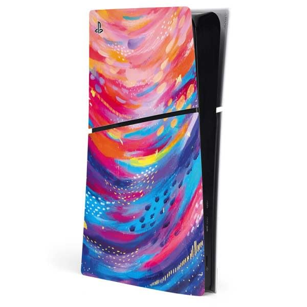 Skinit Decal Gaming Skin Compatible with PS5 Slim Digital Edition Console - Officially Licensed Rainbow Wave Brush Stroke by Etta Vee Design