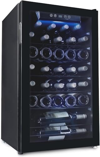 Honeywell 34 Bottle Compressor Wine Cooler Refrigerator, Large Freestanding Wine Cellar For Red, White, Champagne or Sparkling Wine, Digital Temperature Control, Stainless Steel