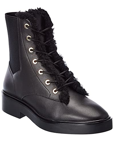 Stuart Weitzman Henley Chill Leather Combat Boot, 8, Black