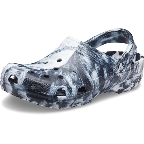 Crocs Unisex Classic Marbled Tie-Dye Clog, White/Black, 6 Men/8 Women