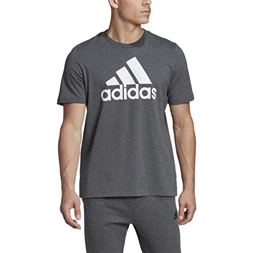 adidas Men's Badge of Sport Tee, Dark Grey Heather/White, Medium