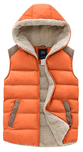 ZSHOW Women's Outerwear Vest Warm Thick Hooded Puffer Vest Fleece Jacket(Orange,Small)