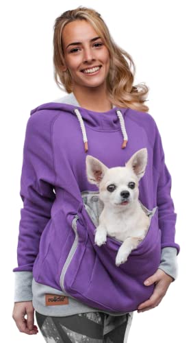 Roodie Pet Pouch Hoodie Small Pet Carrier - Dog Cat Pouch Hoodie Sweatshirt Kangaroo Pocket Holder - No Ears - Womens Fit (Purple, Medium)